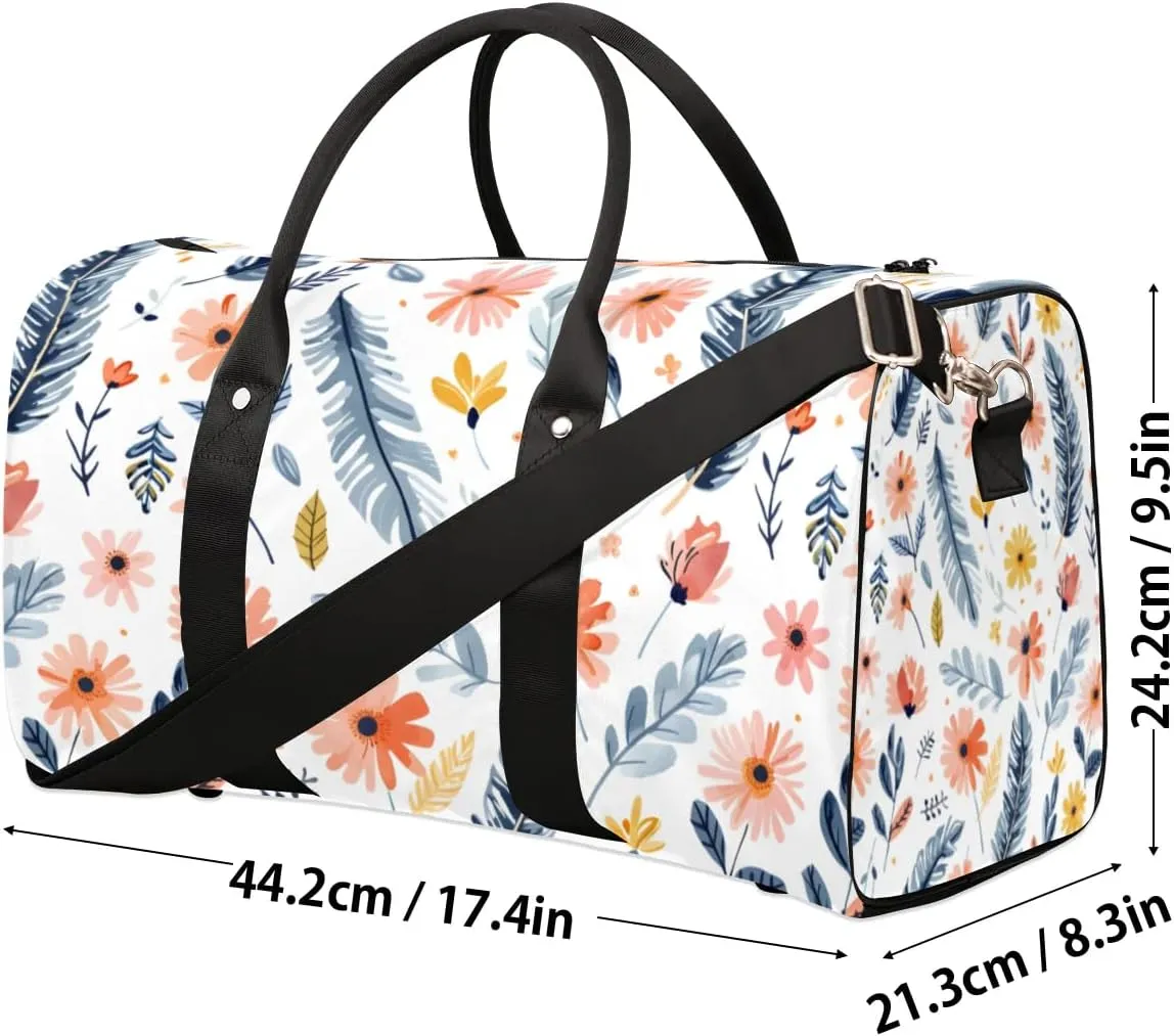 Travel Duffle Bag Flower Feather Gym Bags for Men Women Travel Duffel Bags with Adjustable Shoulder Strap Carry On Weekender Bag