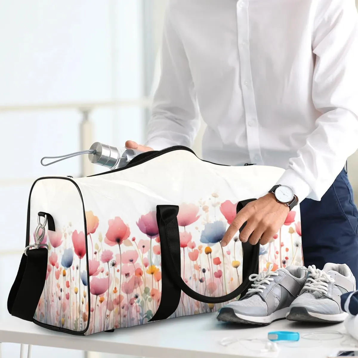 Travel Duffle Bag Flower Spring Gym Bags for Men Women Travel Duffel Bags with Adjustable Shoulder Strap Carry On Weekender Bag