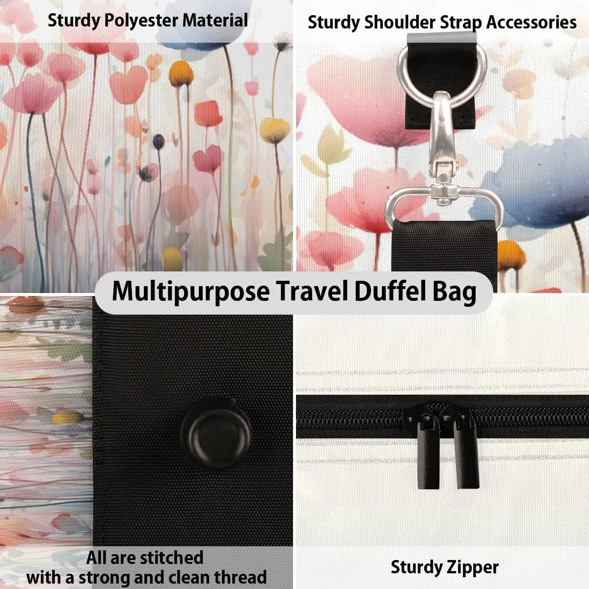 Travel Duffle Bag Flower Spring Gym Bags for Men Women Travel Duffel Bags with Adjustable Shoulder Strap Carry On Weekender Bag