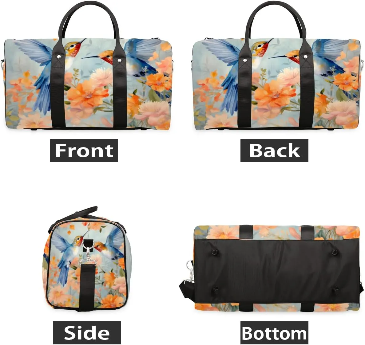Travel Duffle Bag Flowers Hummingbirds Gym Bags for Men Women Travel Duffel Bags with Adjustable Shoulder Strap Carry On Weekender Bag
