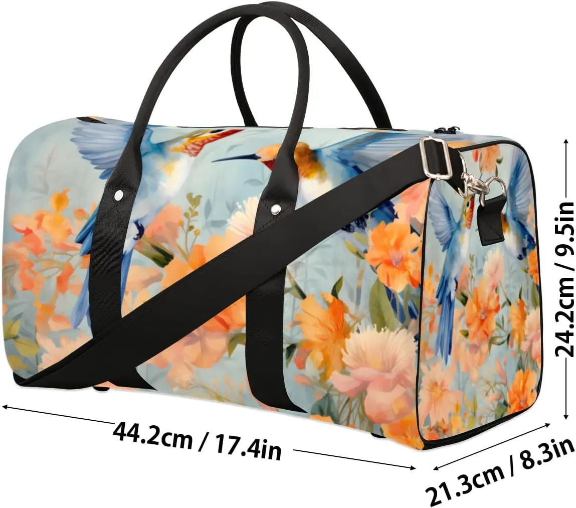 Travel Duffle Bag Flowers Hummingbirds Gym Bags for Men Women Travel Duffel Bags with Adjustable Shoulder Strap Carry On Weekender Bag
