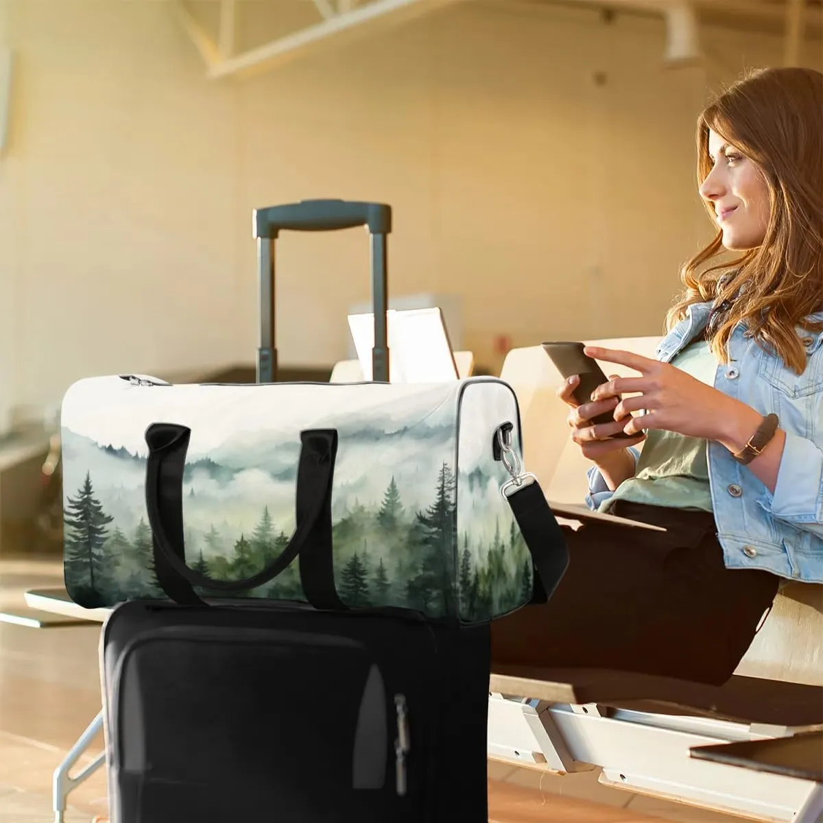 Travel Duffle Bag Foggy Forest Gym Bags for Men Women Travel Duffel Bags with Adjustable Shoulder Strap Carry On Weekender Bag