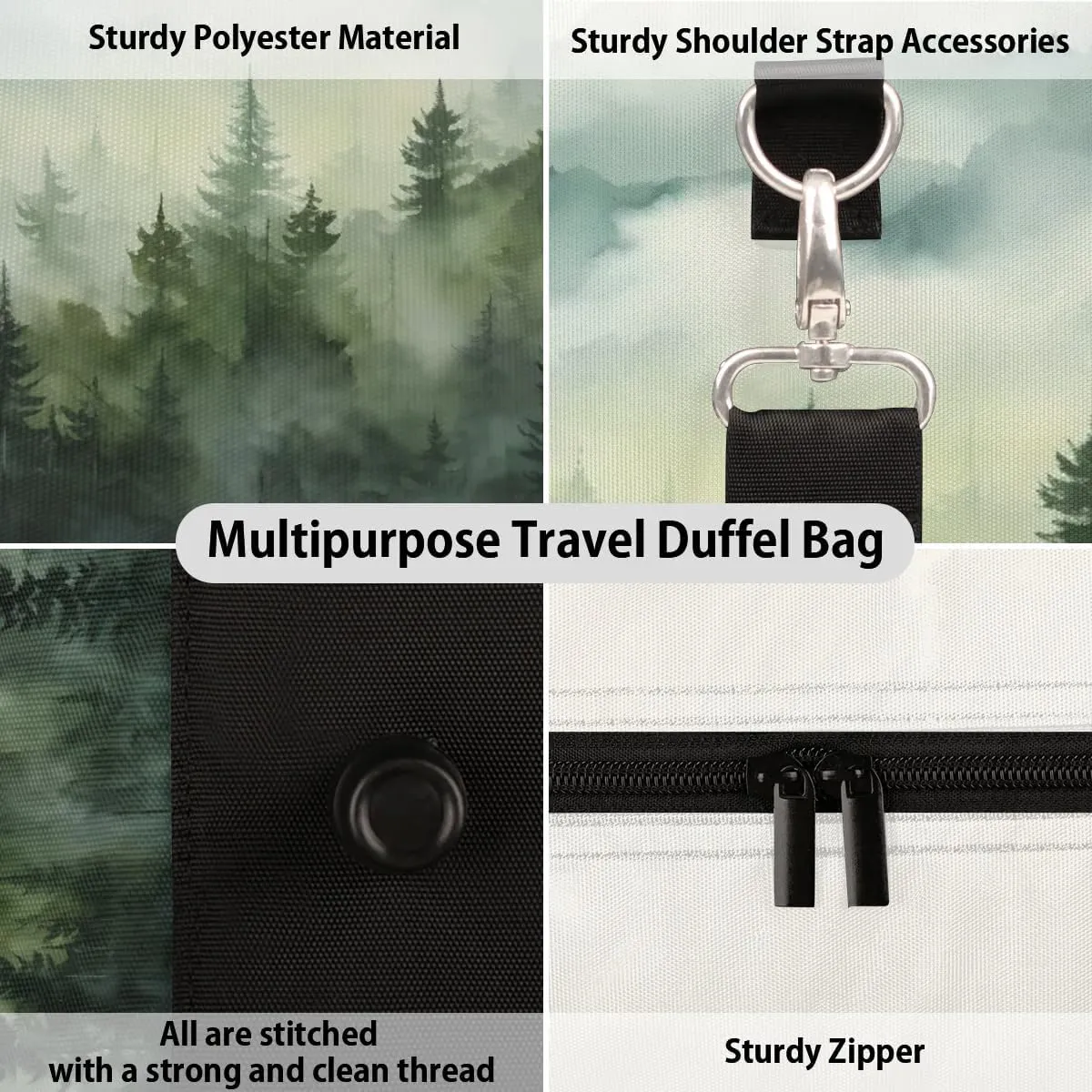 Travel Duffle Bag Foggy Forest Gym Bags for Men Women Travel Duffel Bags with Adjustable Shoulder Strap Carry On Weekender Bag