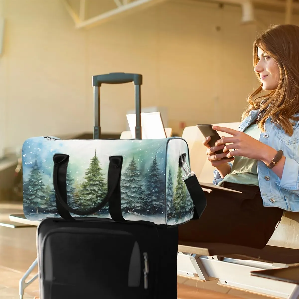 Travel Duffle Bag Forest Pine Tree Gym Bags for Men Women Travel Duffel Bags with Adjustable Shoulder Strap Carry On Weekender Bag