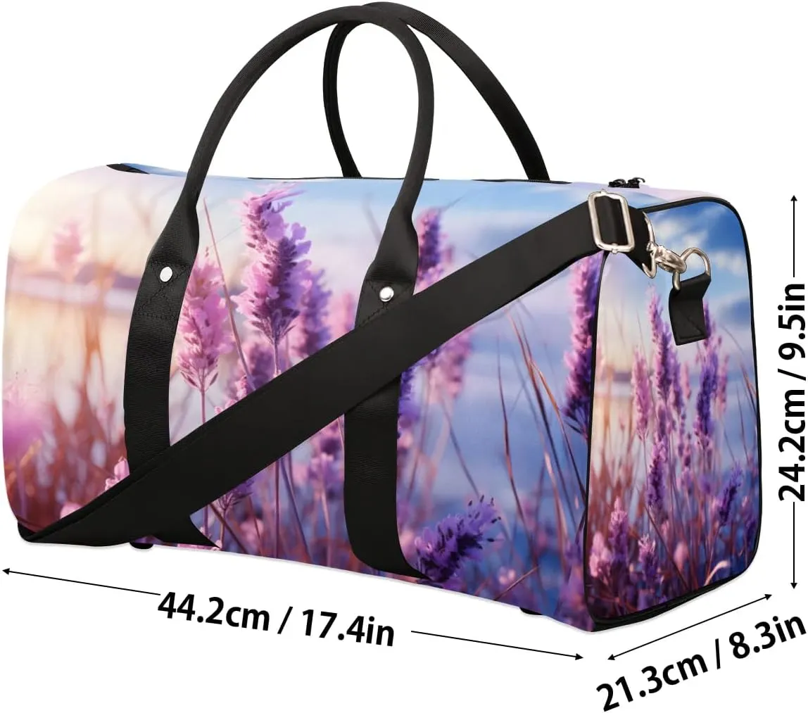 Travel Duffle Bag Fragrant Lavender Gym Bags for Men Women Travel Duffel Bags with Adjustable Shoulder Strap Carry On Weekender Bag