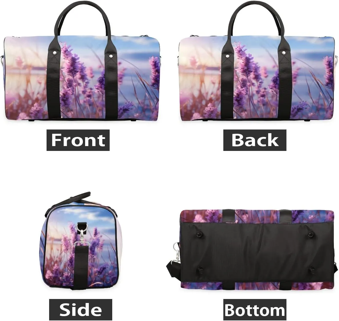 Travel Duffle Bag Fragrant Lavender Gym Bags for Men Women Travel Duffel Bags with Adjustable Shoulder Strap Carry On Weekender Bag