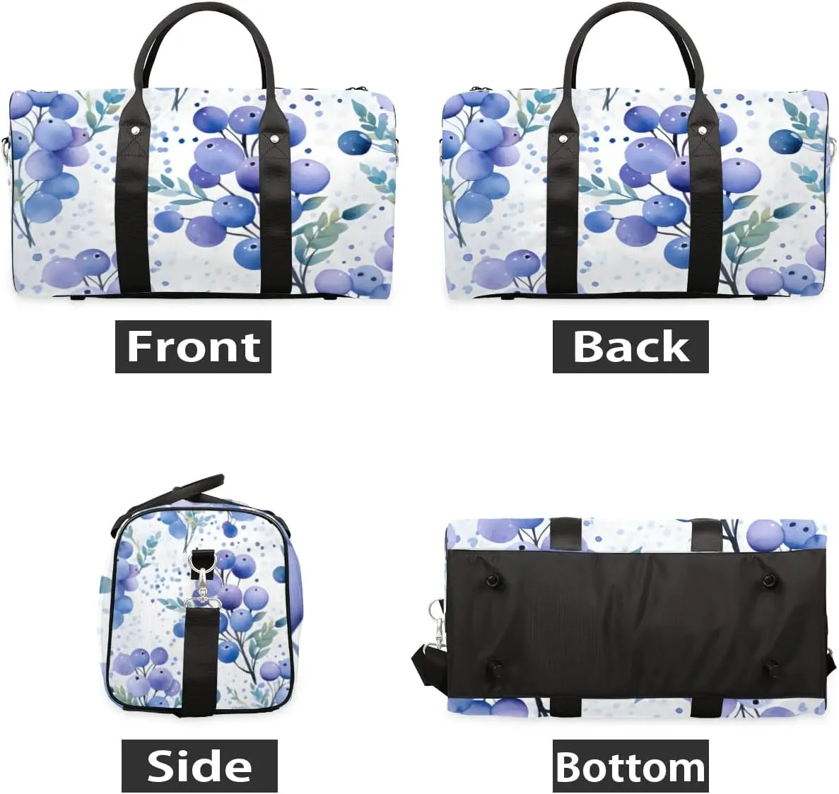 Travel Duffle Bag Fruit Berries Green Leaves Gym Bags for Men Women Travel Duffel Bags with Adjustable Shoulder Strap Carry On Weekender Bag