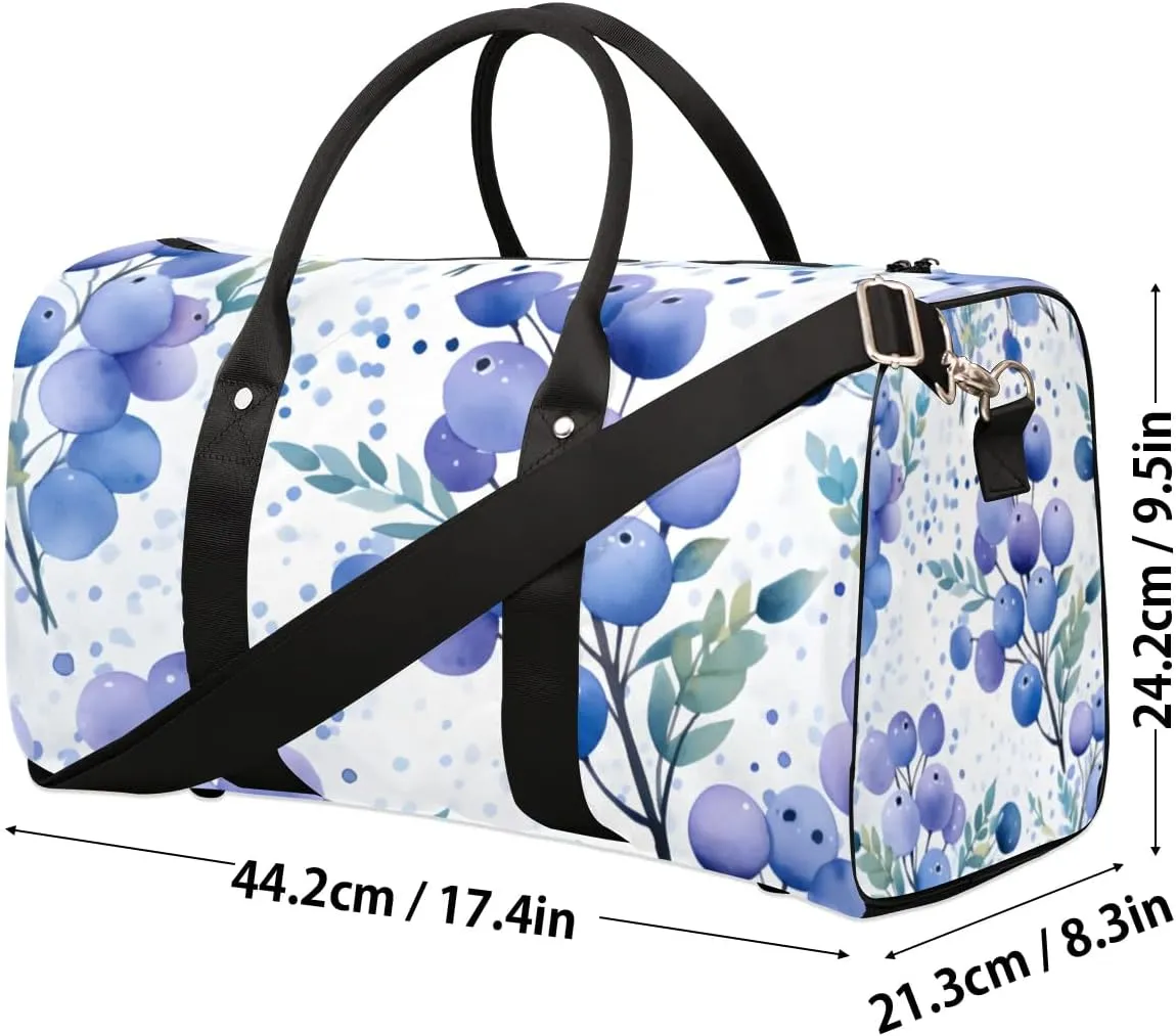 Travel Duffle Bag Fruit Berries Green Leaves Gym Bags for Men Women Travel Duffel Bags with Adjustable Shoulder Strap Carry On Weekender Bag