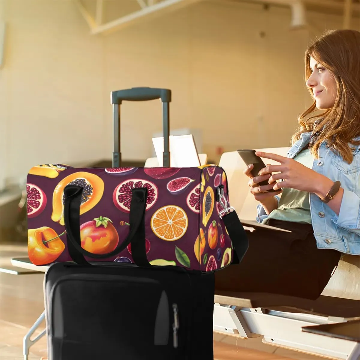 Travel Duffle Bag Fruits Pomegranate Gym Bags for Men Women Travel Duffel Bags with Adjustable Shoulder Strap Carry On Weekender Bag