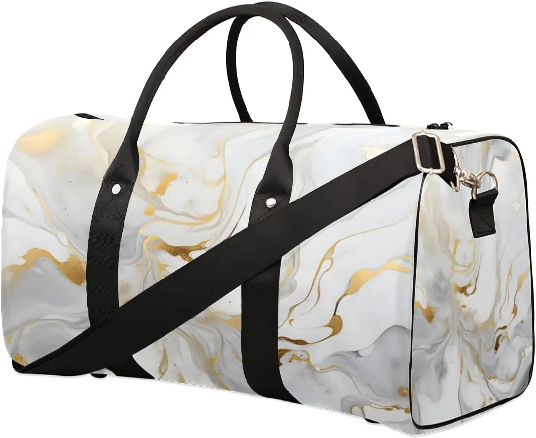 Travel Duffle Bag Gray White Marble Style Gym Bags for Men Women Travel Duffel Bags with Adjustable Shoulder Strap Carry On Weekender Bag