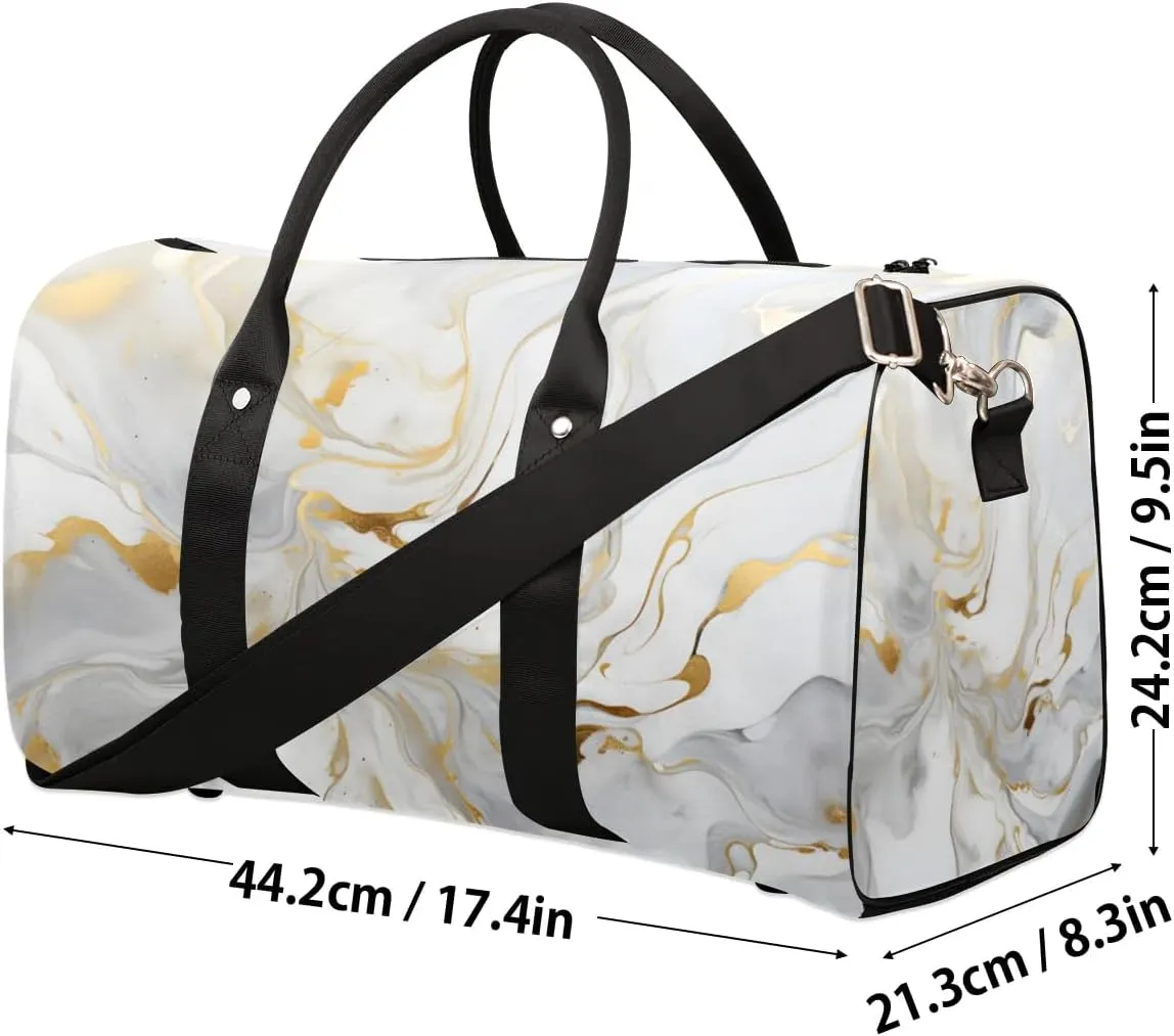 Travel Duffle Bag Gray White Marble Style Gym Bags for Men Women Travel Duffel Bags with Adjustable Shoulder Strap Carry On Weekender Bag