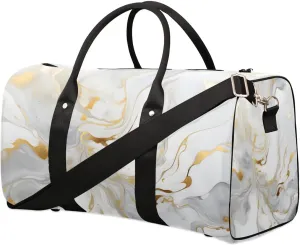 Travel Duffle Bag Gray White Marble Style Gym Bags for Men Women Travel Duffel Bags with Adjustable Shoulder Strap Carry On Weekender Bag
