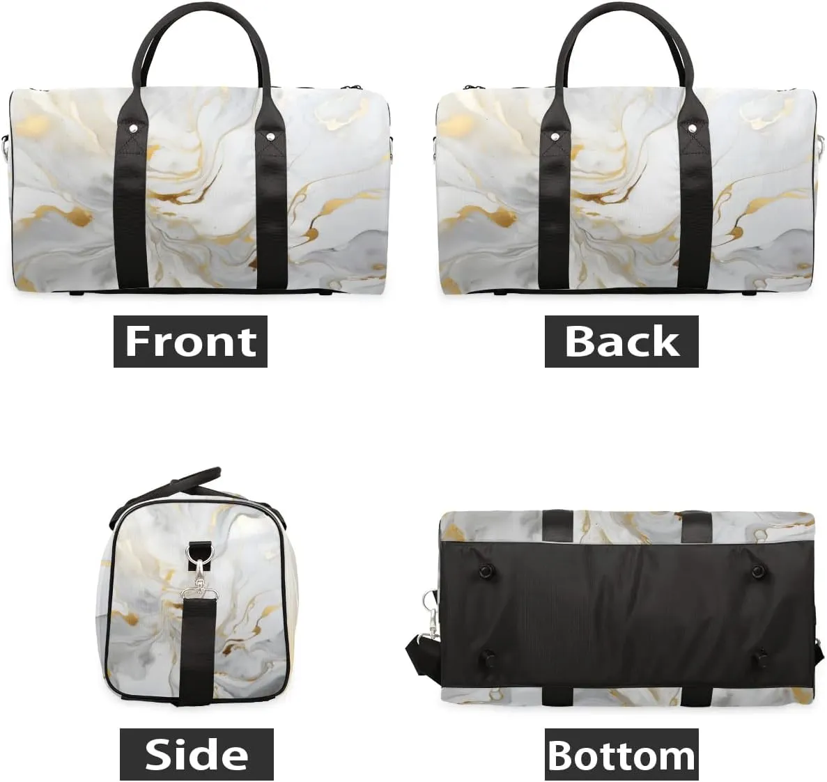 Travel Duffle Bag Gray White Marble Style Gym Bags for Men Women Travel Duffel Bags with Adjustable Shoulder Strap Carry On Weekender Bag