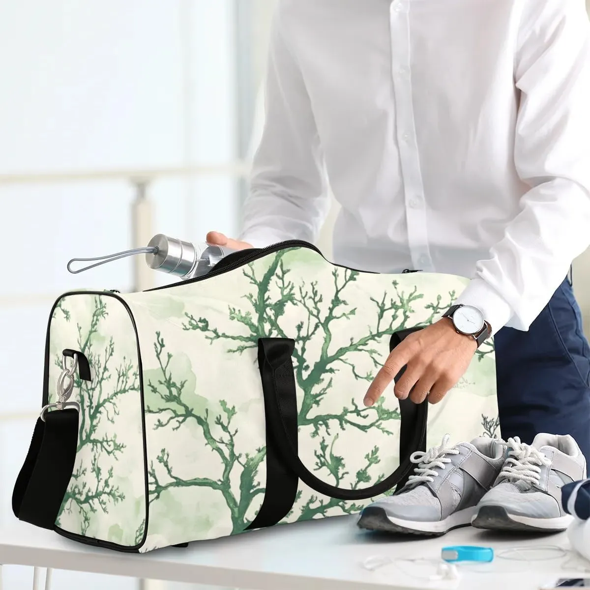 Travel Duffle Bag Green Coral Gym Bags for Men Women Travel Duffel Bags with Adjustable Shoulder Strap Carry On Weekender Bag