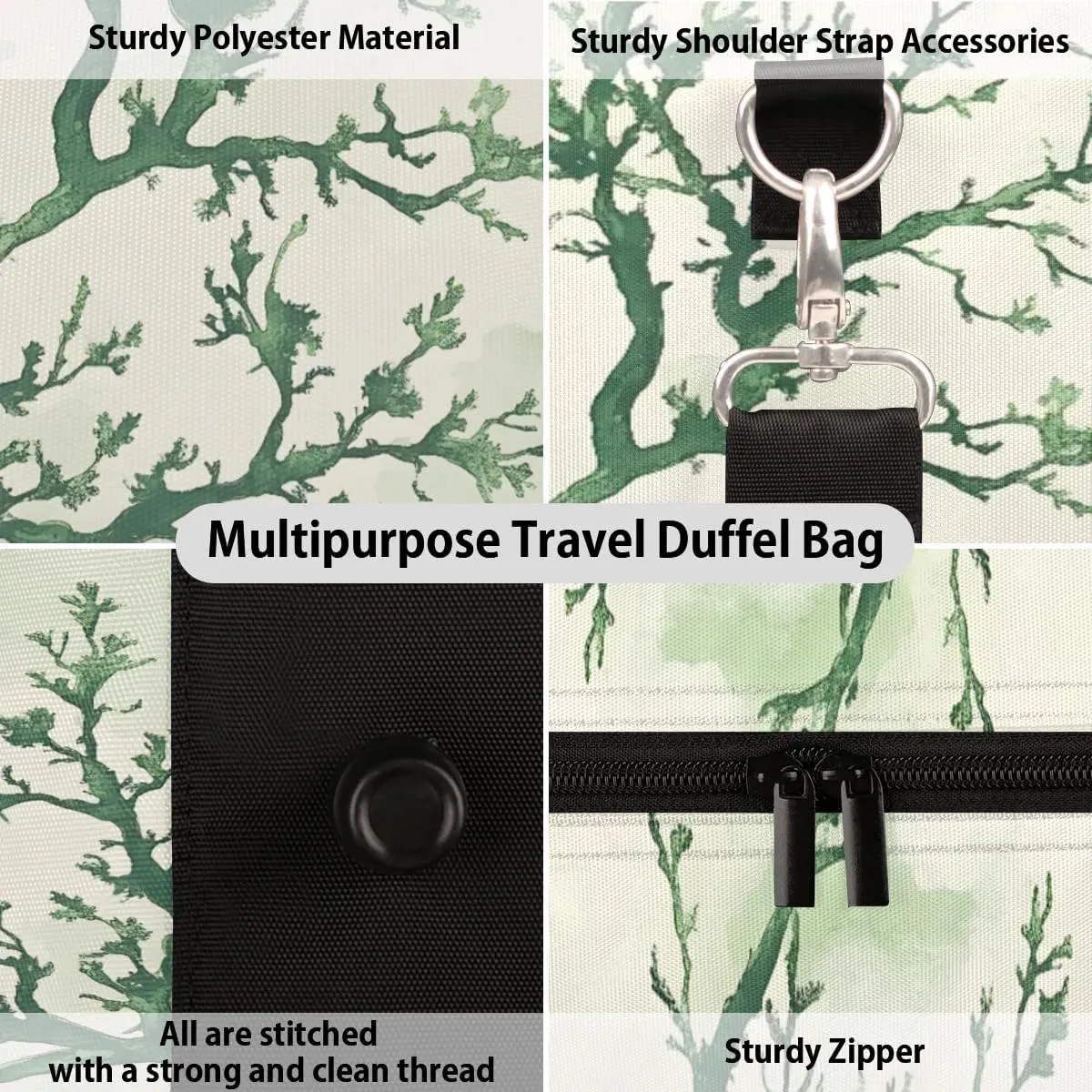 Travel Duffle Bag Green Coral Gym Bags for Men Women Travel Duffel Bags with Adjustable Shoulder Strap Carry On Weekender Bag