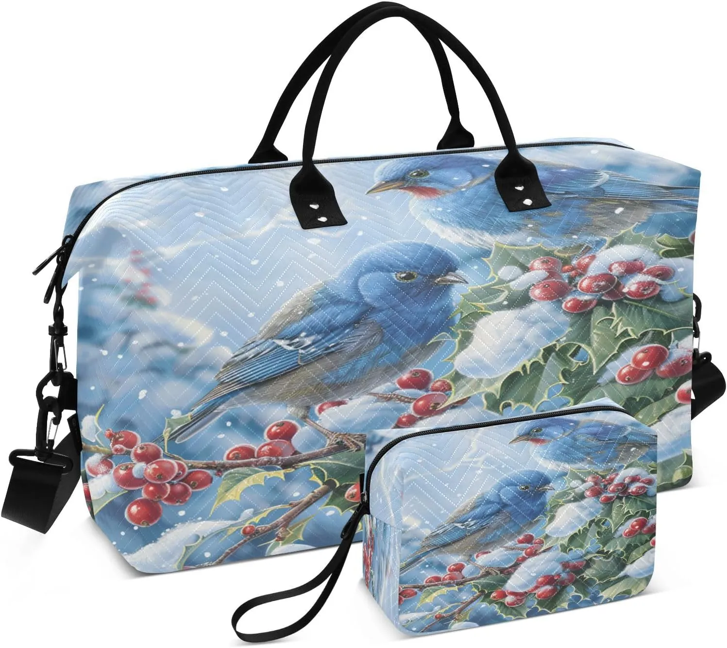 Travel Duffle Bag Gym Bag, Blue Bird Evergreen Branch Weekender Bags for Women with Toiletry Bag Travel Tote Bag Swim Bag