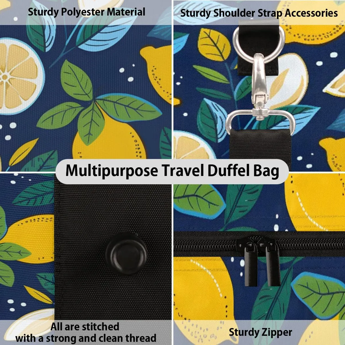 Travel Duffle Bag Lemons Prints Gym Bags for Men Women Travel Duffel Bags with Adjustable Shoulder Strap Carry On Weekender Bag