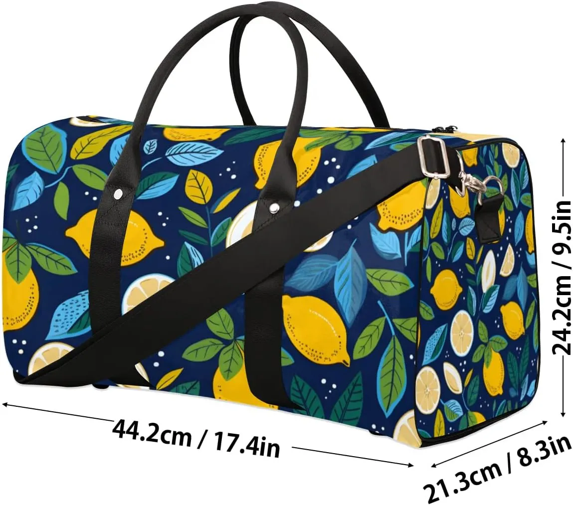 Travel Duffle Bag Lemons Prints Gym Bags for Men Women Travel Duffel Bags with Adjustable Shoulder Strap Carry On Weekender Bag