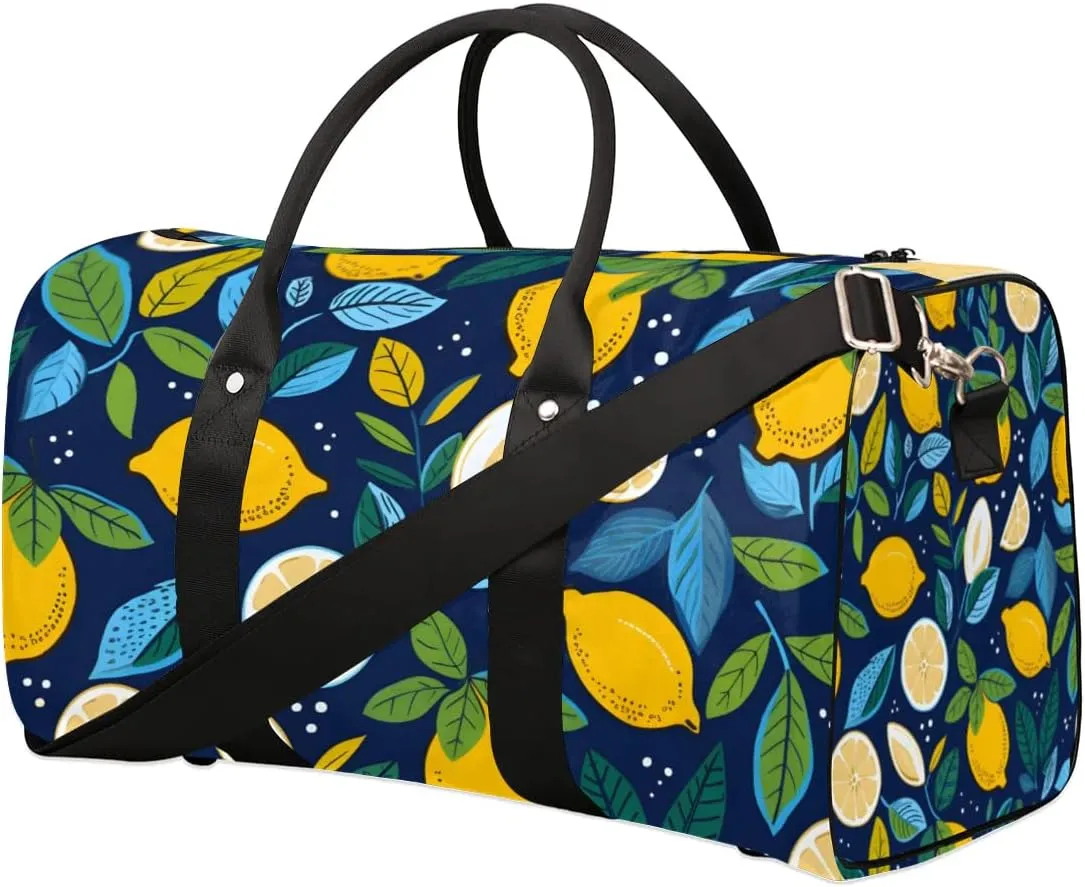 Travel Duffle Bag Lemons Prints Gym Bags for Men Women Travel Duffel Bags with Adjustable Shoulder Strap Carry On Weekender Bag