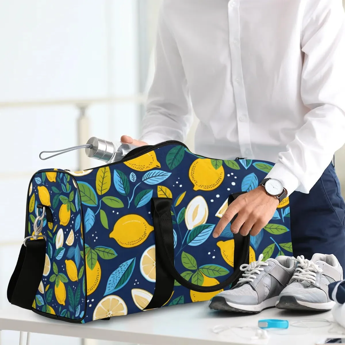 Travel Duffle Bag Lemons Prints Gym Bags for Men Women Travel Duffel Bags with Adjustable Shoulder Strap Carry On Weekender Bag