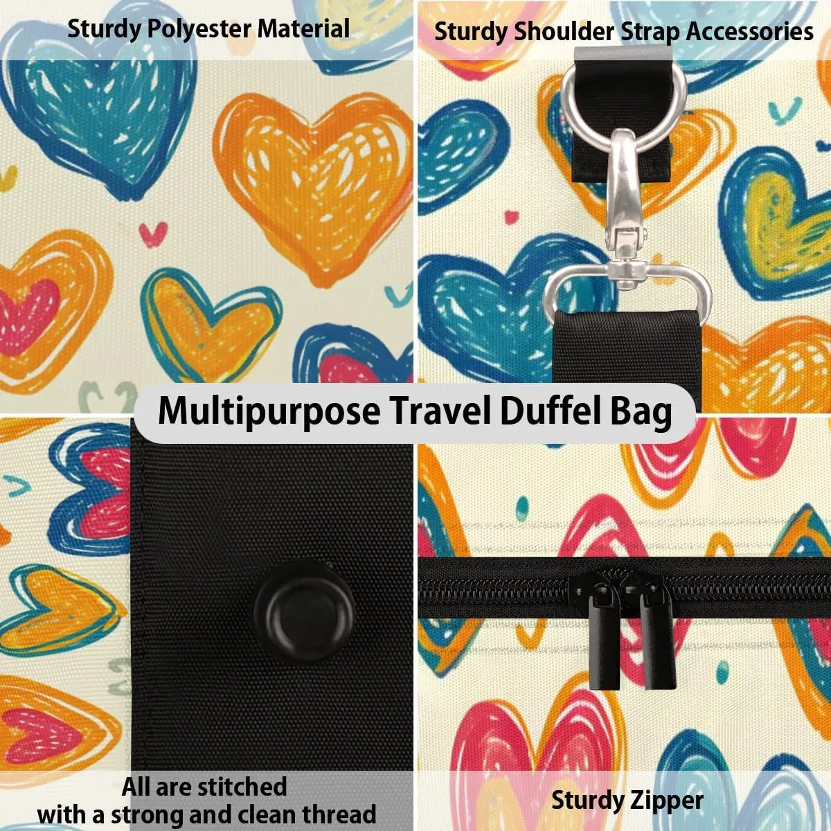 Travel Duffle Bag Lovely Hearts Gym Bags for Men Women Travel Duffel Bags with Adjustable Shoulder Strap Carry On Weekender Bag