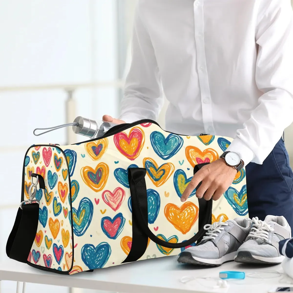 Travel Duffle Bag Lovely Hearts Gym Bags for Men Women Travel Duffel Bags with Adjustable Shoulder Strap Carry On Weekender Bag