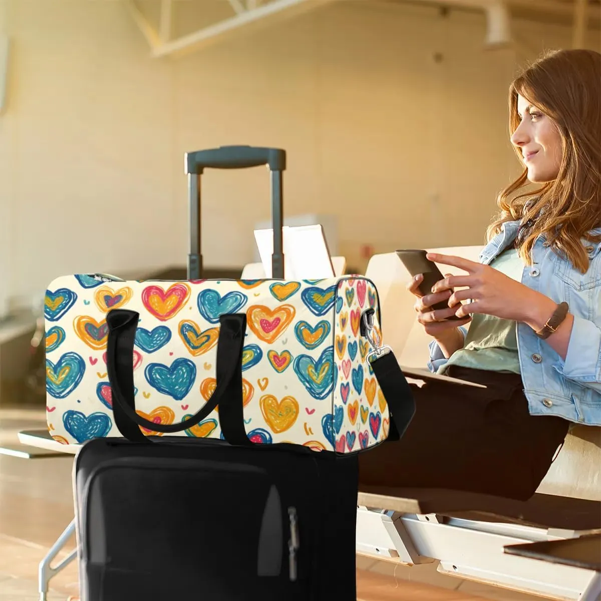 Travel Duffle Bag Lovely Hearts Gym Bags for Men Women Travel Duffel Bags with Adjustable Shoulder Strap Carry On Weekender Bag