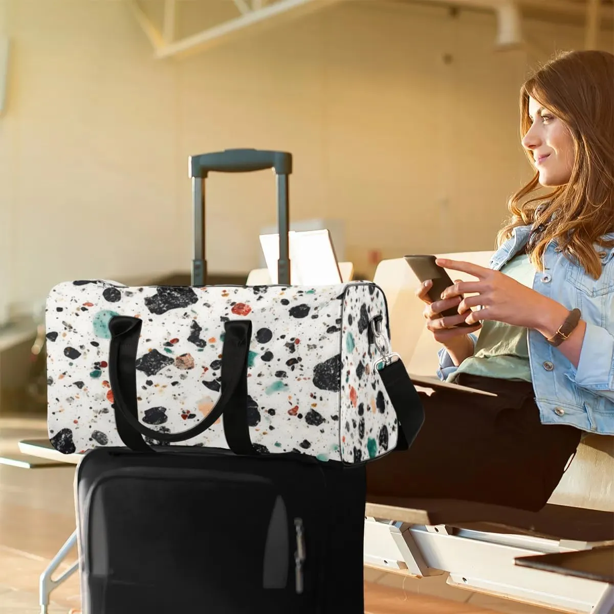 Travel Duffle Bag Marble Pattern Design Gym Bags for Men Women Travel Duffel Bags with Adjustable Shoulder Strap Carry On Weekender Bag