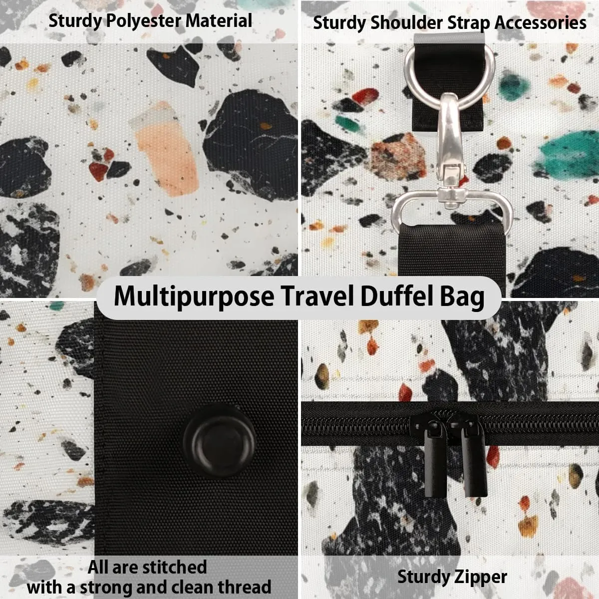 Travel Duffle Bag Marble Pattern Design Gym Bags for Men Women Travel Duffel Bags with Adjustable Shoulder Strap Carry On Weekender Bag
