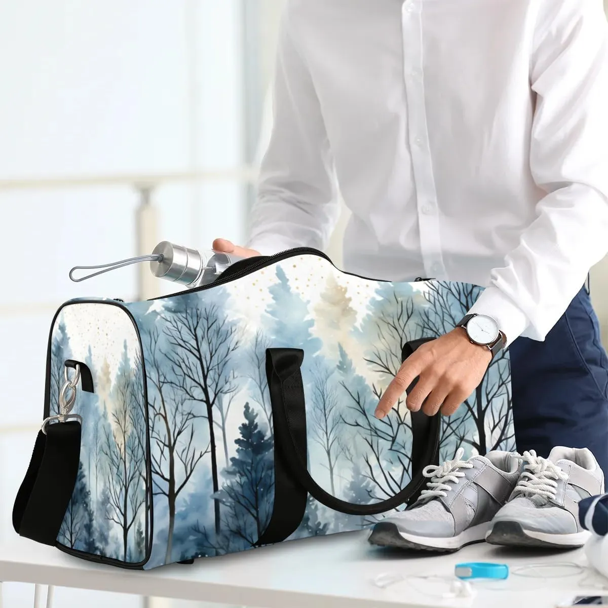 Travel Duffle Bag Misty Forest Gym Bags for Men Women Travel Duffel Bags with Adjustable Shoulder Strap Carry On Weekender Bag
