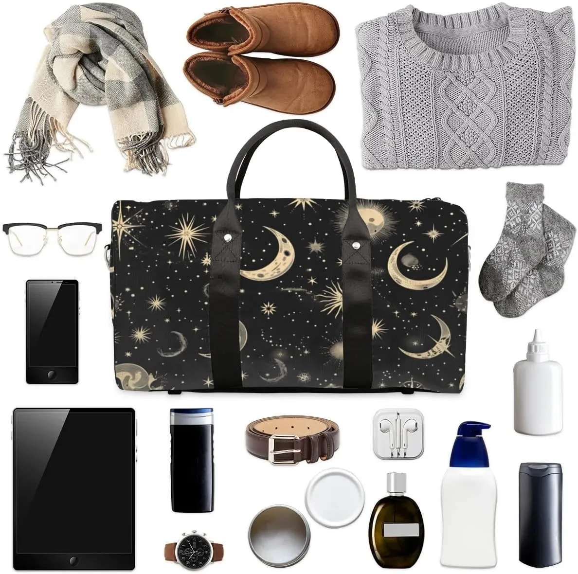 Travel Duffle Bag Moon Stars Gym Bags for Men Women Travel Duffel Bags with Adjustable Shoulder Strap Carry On Weekender Bag