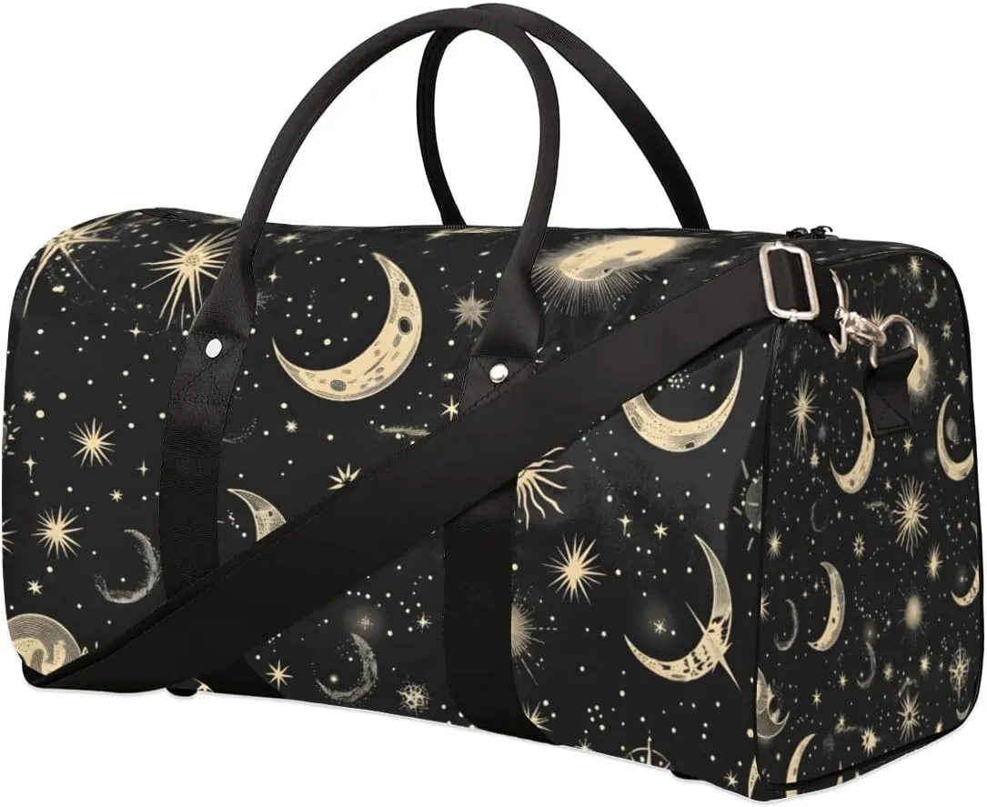 Travel Duffle Bag Moon Stars Gym Bags for Men Women Travel Duffel Bags with Adjustable Shoulder Strap Carry On Weekender Bag