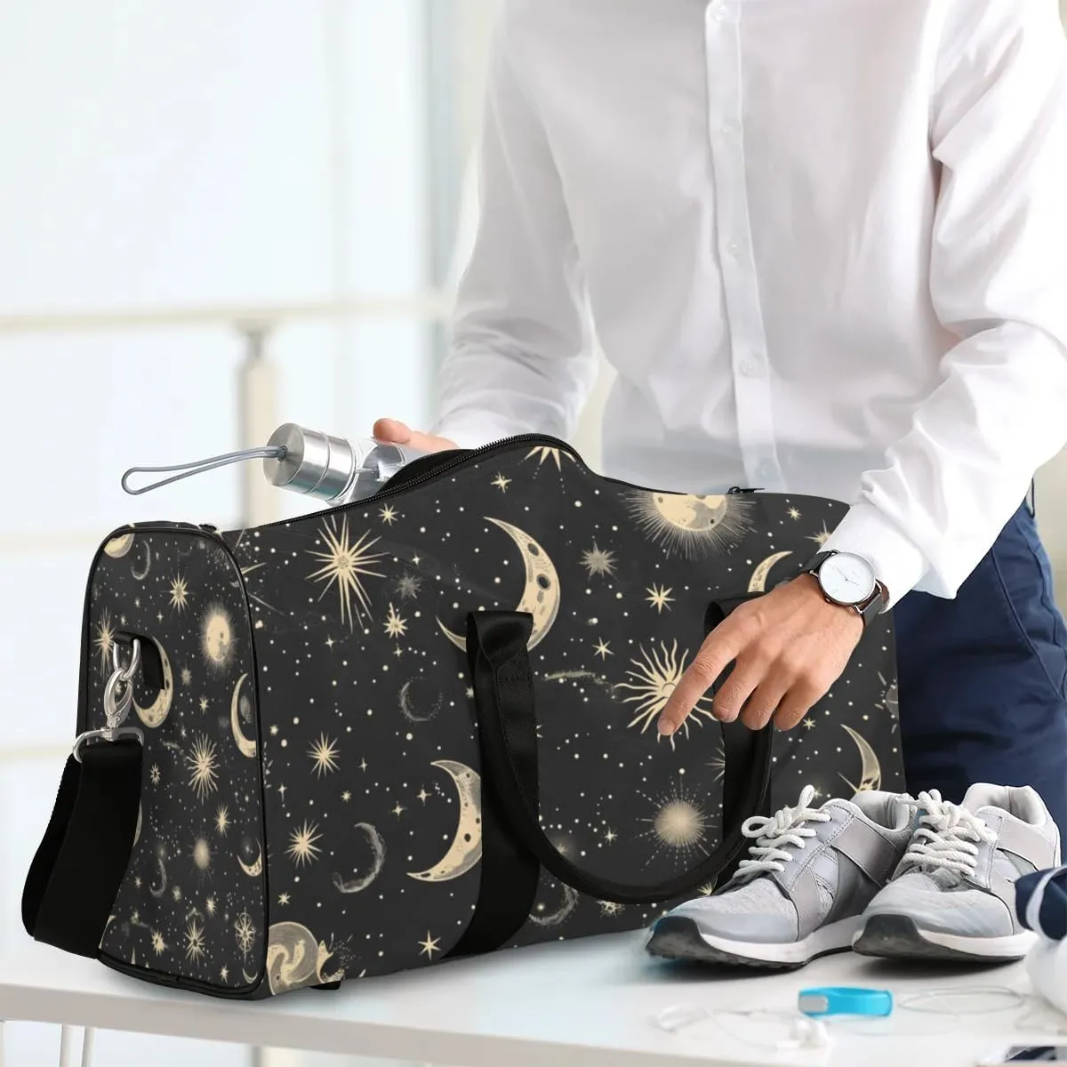 Travel Duffle Bag Moon Stars Gym Bags for Men Women Travel Duffel Bags with Adjustable Shoulder Strap Carry On Weekender Bag