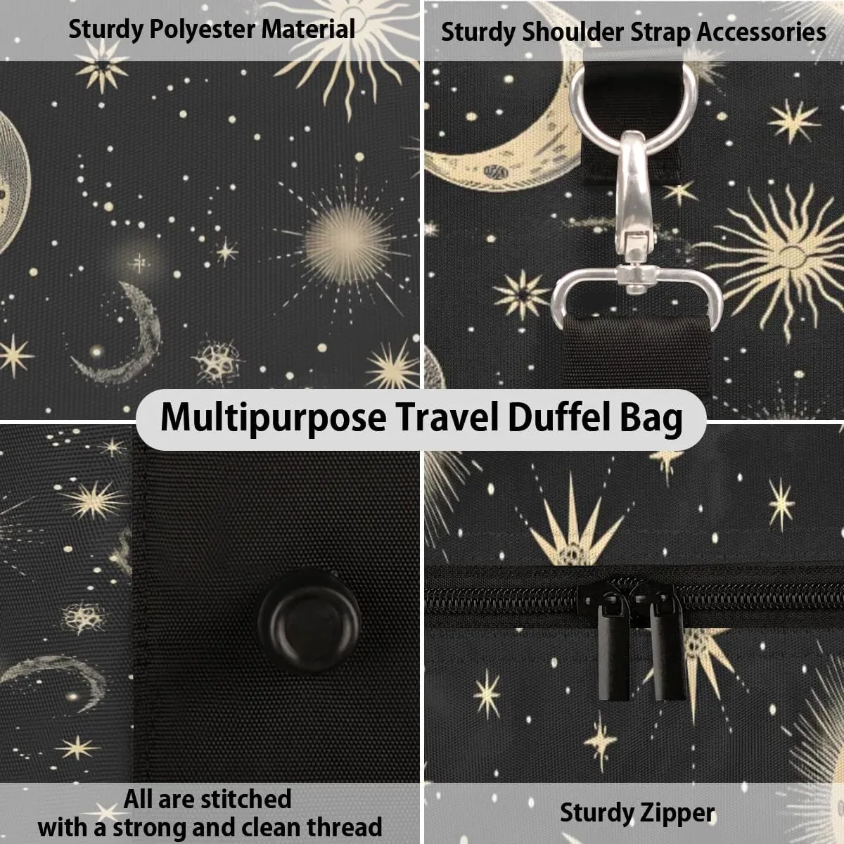 Travel Duffle Bag Moon Stars Gym Bags for Men Women Travel Duffel Bags with Adjustable Shoulder Strap Carry On Weekender Bag