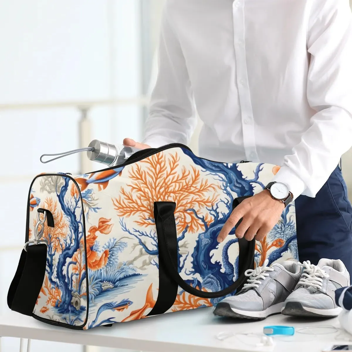 Travel Duffle Bag Ocean Fish Coral Gym Bags for Men Women Travel Duffel Bags with Adjustable Shoulder Strap Carry On Weekender Bag