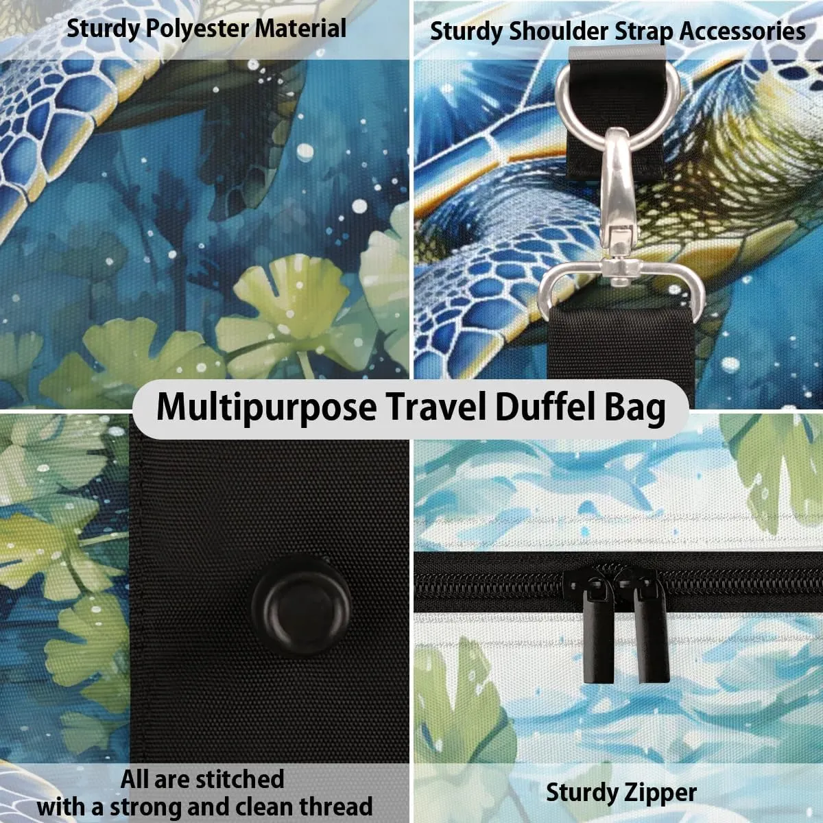 Travel Duffle Bag Sea Turtle Seaweed Gym Bags for Men Women Travel Duffel Bags with Adjustable Shoulder Strap Carry On Weekender Bag