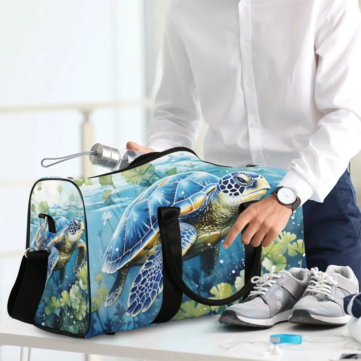 Travel Duffle Bag Sea Turtle Seaweed Gym Bags for Men Women Travel Duffel Bags with Adjustable Shoulder Strap Carry On Weekender Bag
