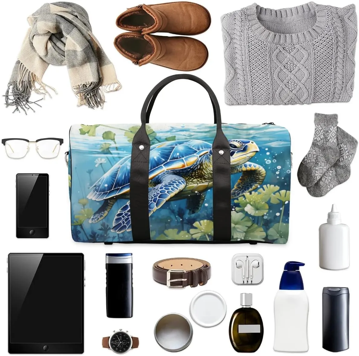 Travel Duffle Bag Sea Turtle Seaweed Gym Bags for Men Women Travel Duffel Bags with Adjustable Shoulder Strap Carry On Weekender Bag