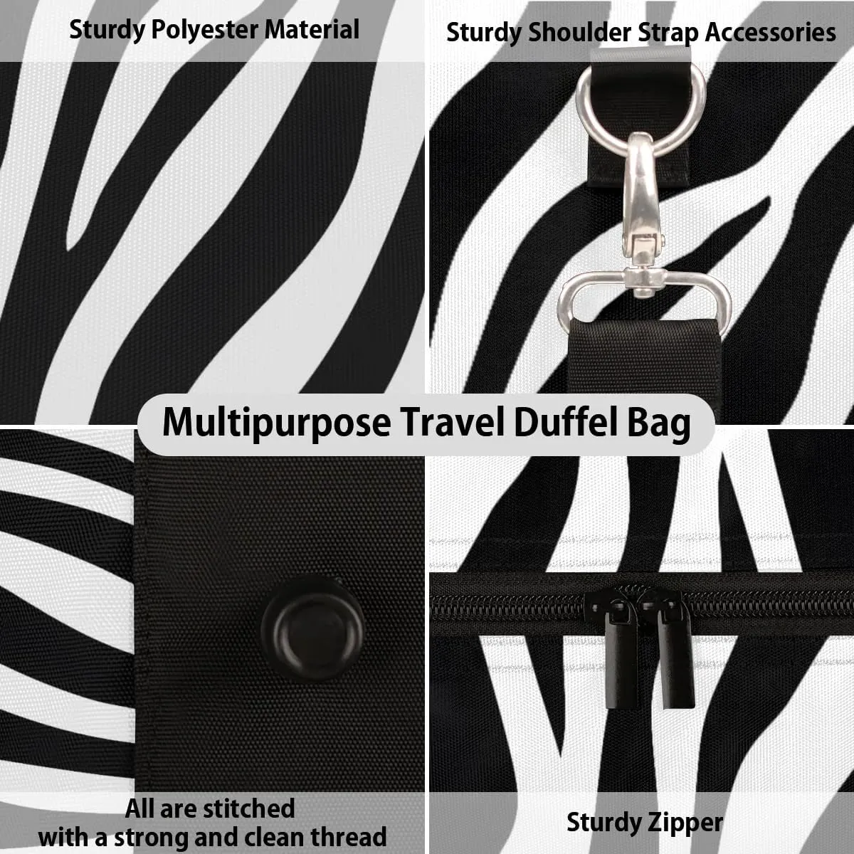 Travel Duffle Bag Zebra Striped Gym Bags for Men Women Travel Duffel Bags with Adjustable Shoulder Strap Carry On Weekender Bag