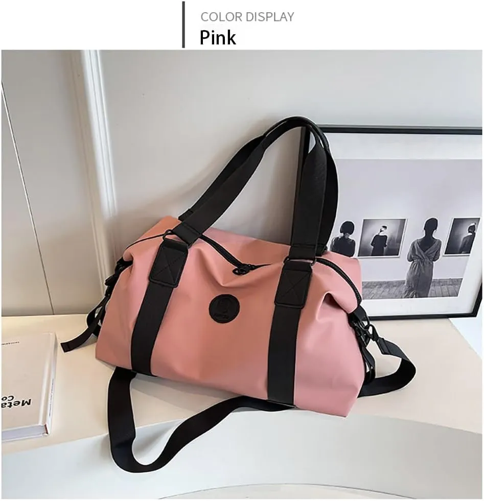 Travel Duffle Bags Large Gym Sports Crossbody Bag Foldable Overnight Weekender Carry-on Luggage Bag Personal Item Tote Bag (Pink)