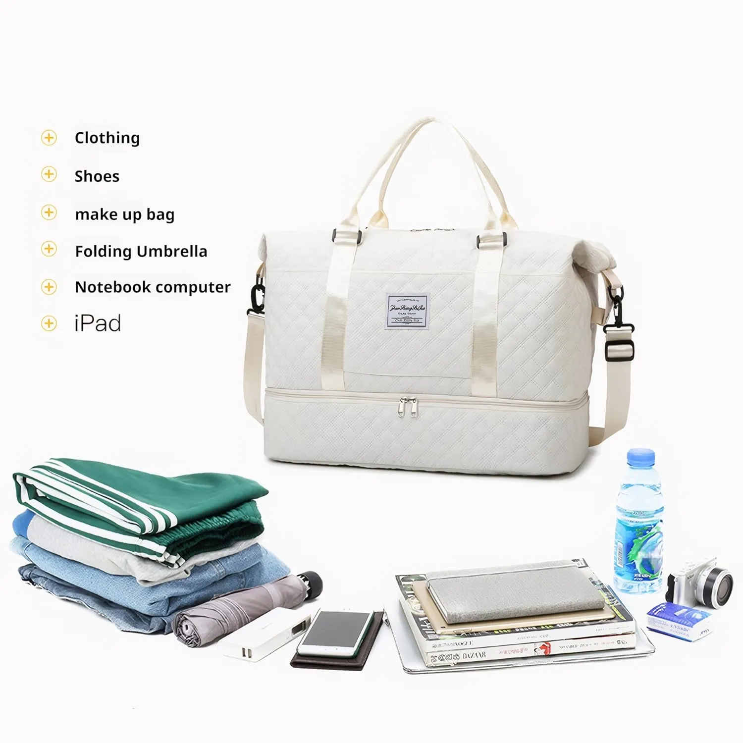 Travel Duffle Bag,Weekender Bags for Women with Shoe Compartment，Carry on Overnight Bag with Toiletry Bag,Gym Duffel Bag with Wet Pocket, Hospital Bags for Labor and Delivery (Black-Large-3 Pcs)