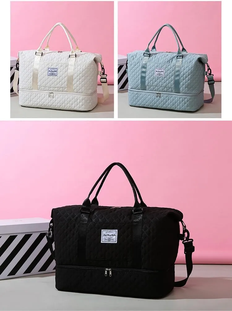 Travel Duffle Bag,Weekender Bags for Women with Shoe Compartment，Carry on Overnight Bag with Toiletry Bag,Gym Duffel Bag with Wet Pocket, Hospital Bags for Labor and Delivery (Black-Large-3 Pcs)