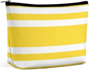 Travel Makeup Bag, Sunshine Yellow and White Striped Cosmetic Bags for Women Large Capacity Waterproof Toiletry Pouch Make up Organizer