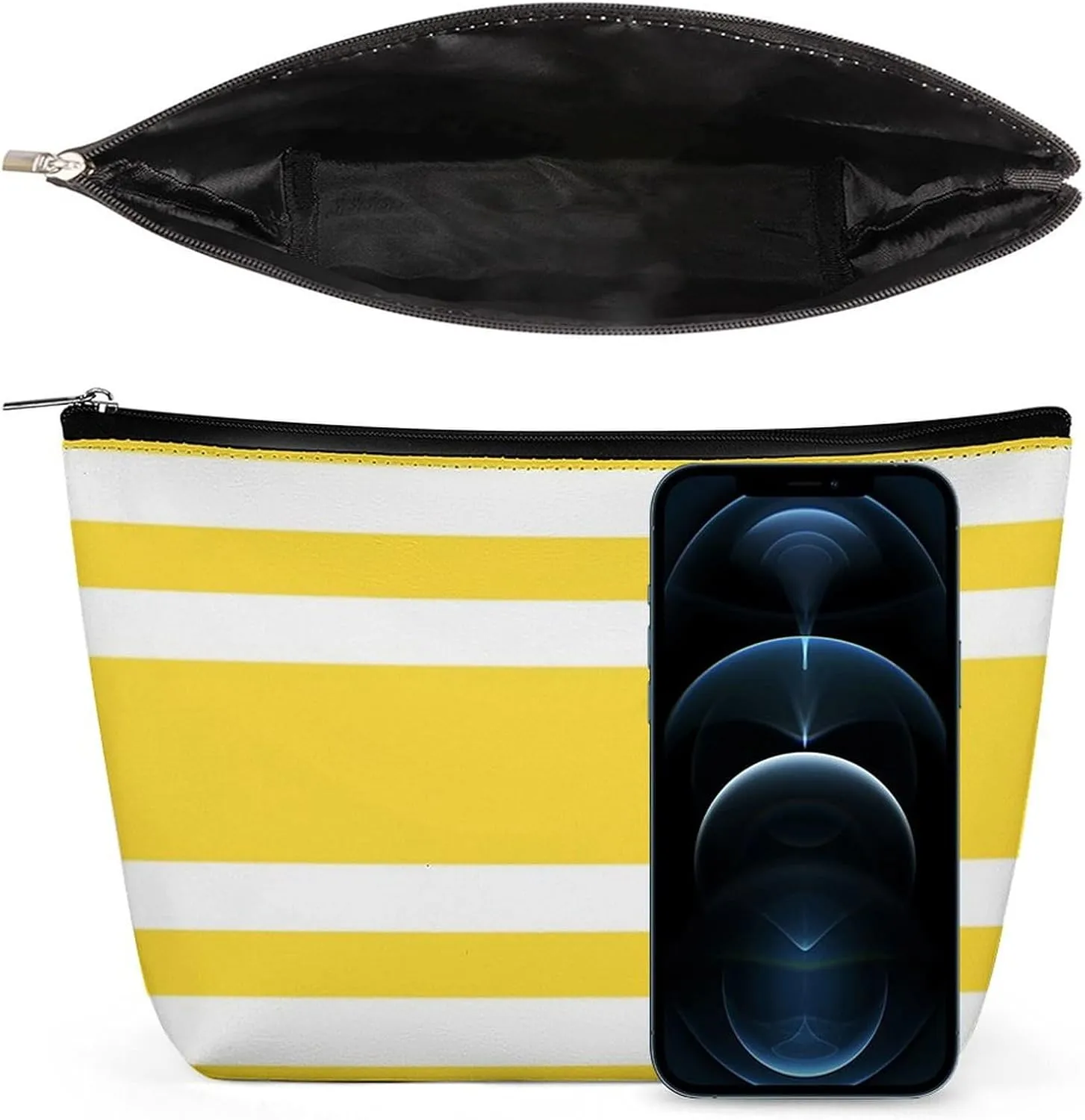 Travel Makeup Bag, Sunshine Yellow and White Striped Cosmetic Bags for Women Large Capacity Waterproof Toiletry Pouch Make up Organizer