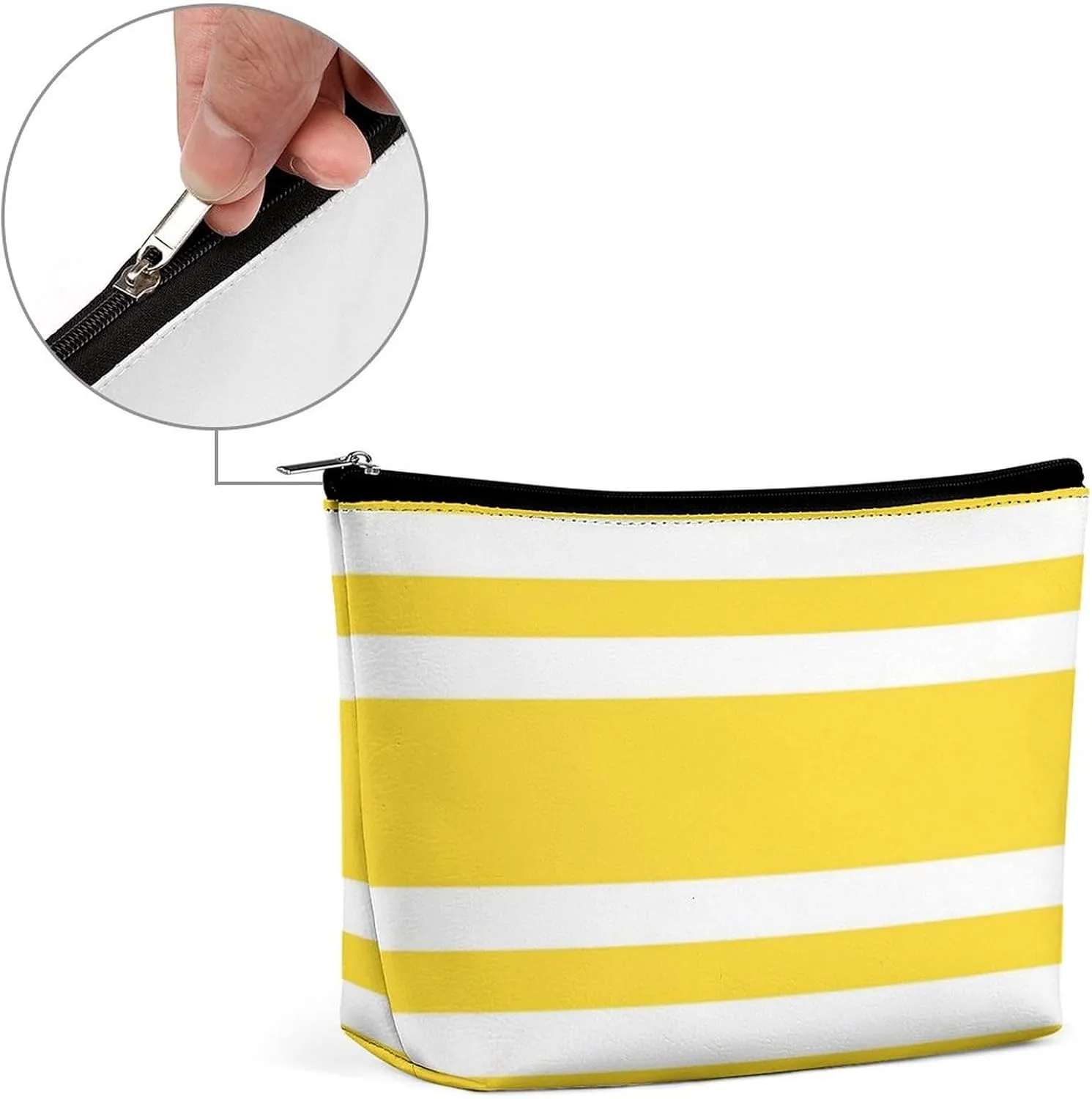 Travel Makeup Bag, Sunshine Yellow and White Striped Cosmetic Bags for Women Large Capacity Waterproof Toiletry Pouch Make up Organizer