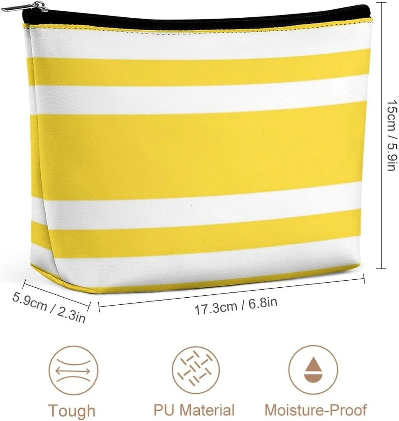 Travel Makeup Bag, Sunshine Yellow and White Striped Cosmetic Bags for Women Large Capacity Waterproof Toiletry Pouch Make up Organizer