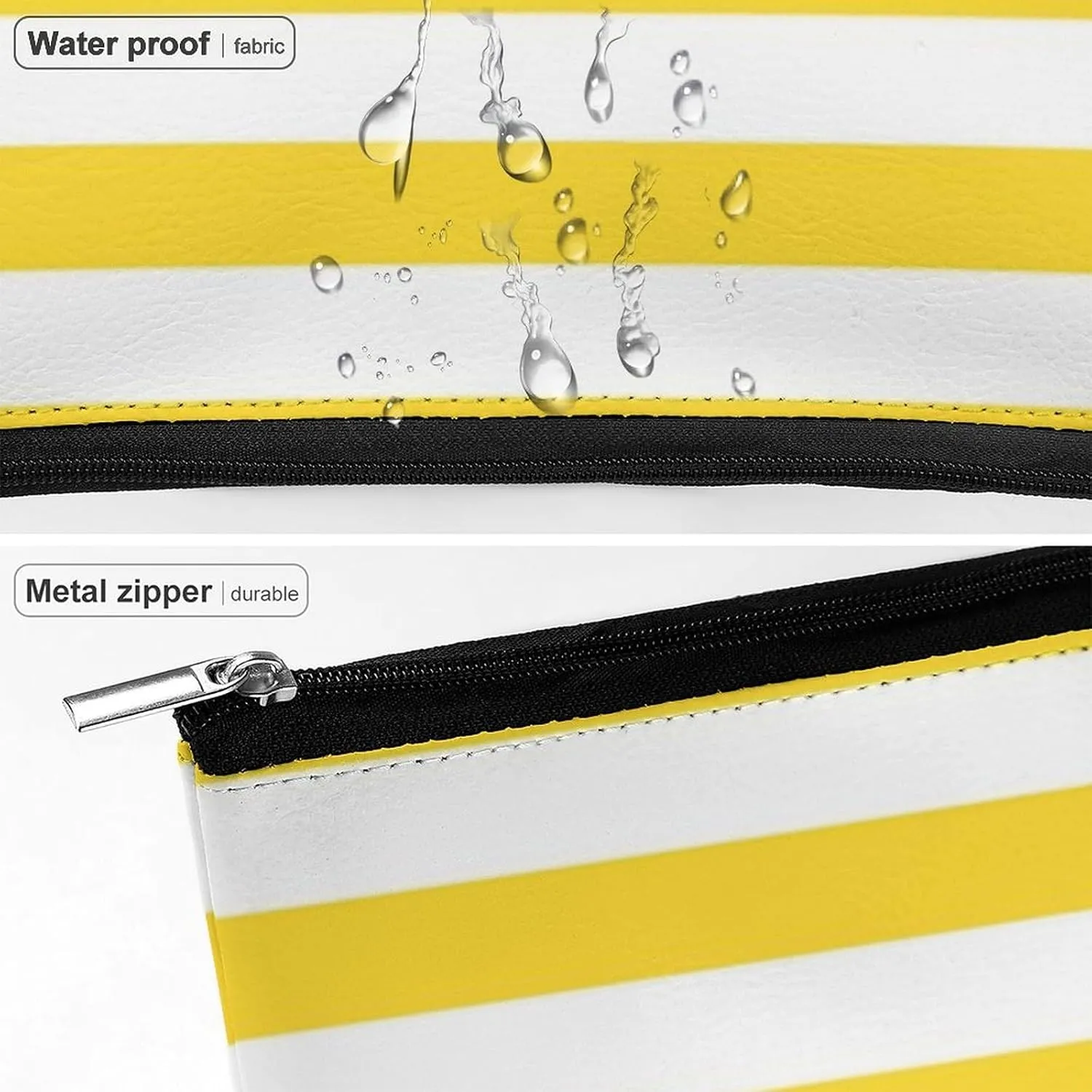 Travel Makeup Bag, Sunshine Yellow and White Striped Cosmetic Bags for Women Large Capacity Waterproof Toiletry Pouch Make up Organizer