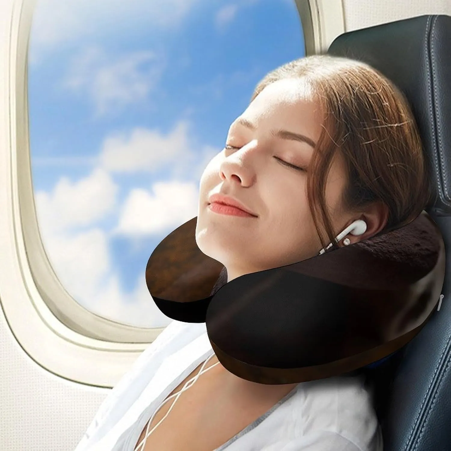 Travel Neck Pillow U Shape Memory Foam Travel Pillow Carving Love Airplane Pillow for Sleeping Comfortable Support Pillow for Head Support Neck Pillows for Trains Self-Driving Cars Travel Essentials