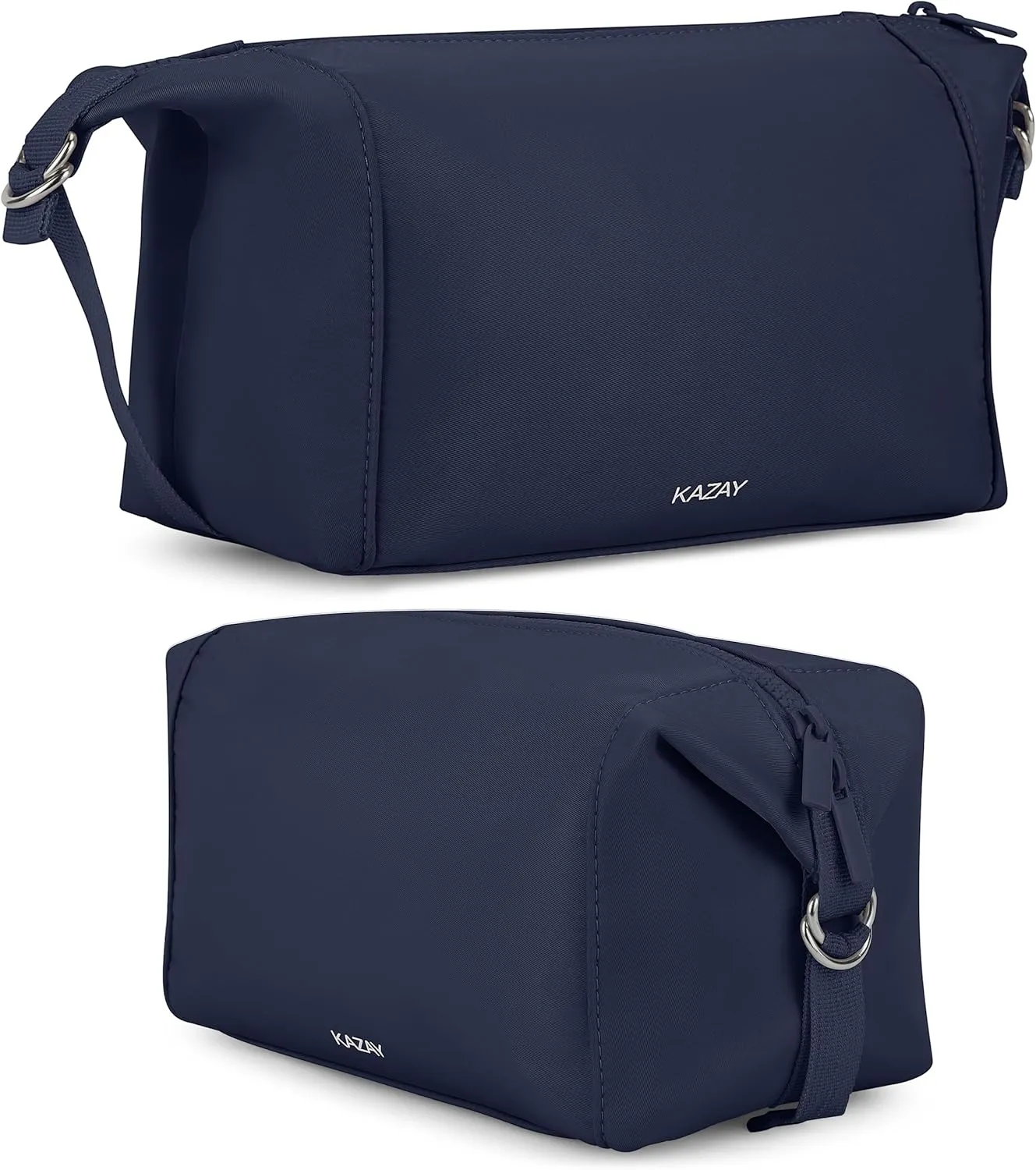 Travel Toiletry Bag, 5.5L Large Capacity with Side Clips for Adjustable Sizing, Premium Nylon, Water Resistant, Cosmetic Bag, Stylish, Full-Size Bottles, Makeup Bag, Unisex (Navy)