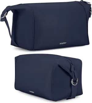 Travel Toiletry Bag, 5.5L Large Capacity with Side Clips for Adjustable Sizing, Premium Nylon, Water Resistant, Cosmetic Bag, Stylish, Full-Size Bottles, Makeup Bag, Unisex (Navy)